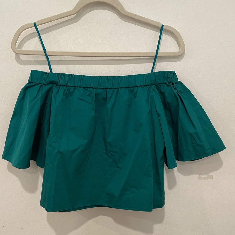 Vintage Tibi Size 0 off the shoulder cotton poplin green top